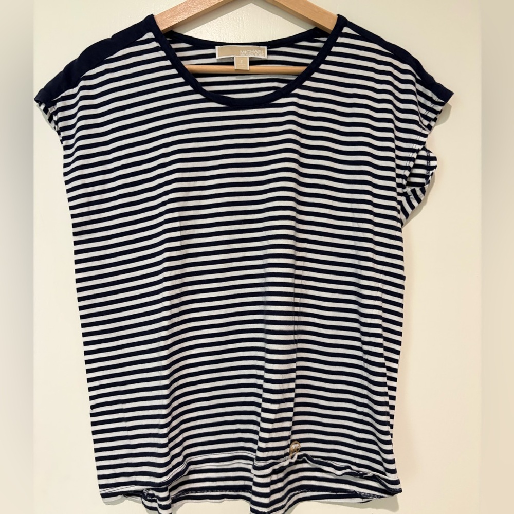 Navy and white striped cotton women’s small top